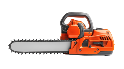 Electric chainsaw with sharp blade for construction and woodcutting tasks