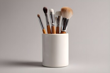 Elegant makeup brush holder with cylindrical shape on white background for organized vanity storage solutions