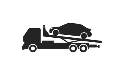 Vector illustration of a service tow truck transporting a disabled vehicle on transparent background