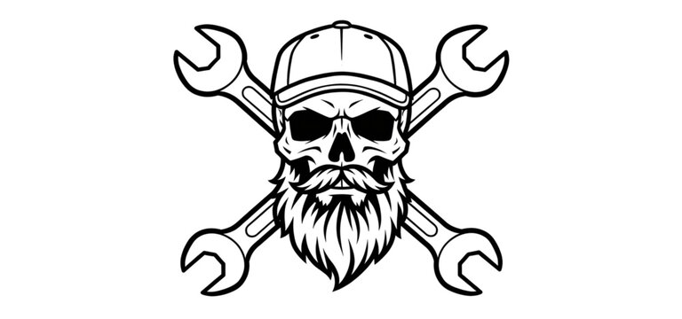 Skull mechanic SVG with wrench tools, vintage grunge automotive repair graphic, biker garage logo vector for Cricut, Silhouette, decals and custom apparel