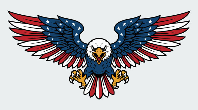 Patriotic American Eagle Mascot Illustration with USA Flag Wings