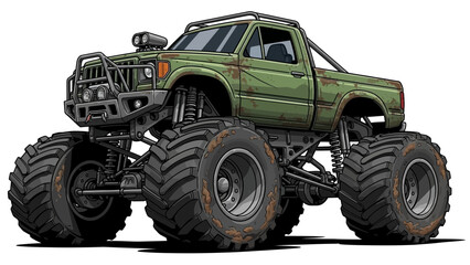 Fototapeta premium Classic Green Off-Road Monster Truck Vector Illustration
