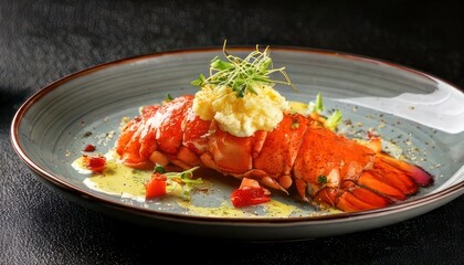 Gourmet Lobster Tail Dish with Delicate Garnish.