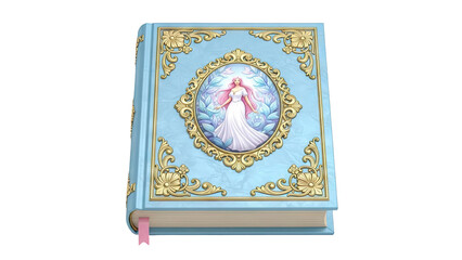 Ornate Blue Book with Fairy Princess Illustration and Gold Trim