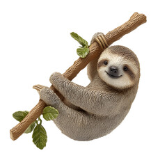 Obraz premium Cute sloth hanging from a branch smiling, isolated on white, png