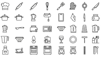 Fototapeta premium Collection of Simple Black Kitchen Icons.