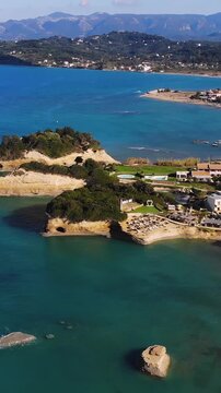 Sidari, Corfu, Canal d&rsquo;Amour (Love Channel), aerial drone view of Corfu island, Greece, with turqoise water and sea beach, Kerkyra, Ionian islands, summer sunny day, Kanali tou Erota, Greek landscape
