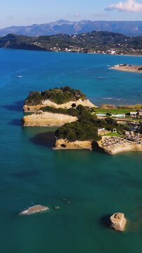 Sidari, Corfu, Canal d&rsquo;Amour (Love Channel), aerial drone view of Corfu island, Greece, with turqoise water and sea beach, Kerkyra, Ionian islands, summer sunny day, Kanali tou Erota, Greek landscape
