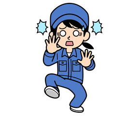 ビックリして慌てるシンプルな作業員の女性