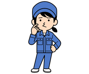 不満顔のシンプルな作業員の女性