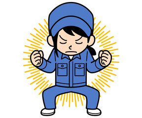 Obraz premium 力を溜めるシンプルな作業員の女性