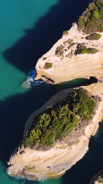 Sidari, Corfu, Canal d&rsquo;Amour (Love Channel), aerial drone view of Corfu island, Greece, with turqoise water and sea beach, Kerkyra, Ionian islands, summer sunny day, Kanali tou Erota, Greek landscape
