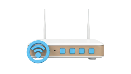 Wi-Fi Router with Blue Wi-Fi Symbol and Antennas