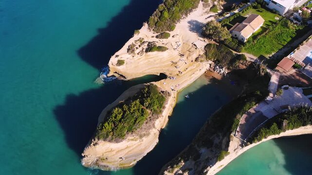 Sidari, Corfu, Canal d&rsquo;Amour (Love Channel), aerial drone view of Corfu island, Greece, with turqoise water and sea beach, Kerkyra, Ionian islands, summer sunny day, Kanali tou Erota, Greek landscape

