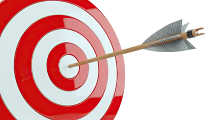 Arrow Hitting Bullseye on Red and White Target