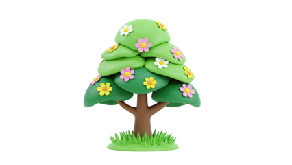 Stylized Tree with Flowers and Grass