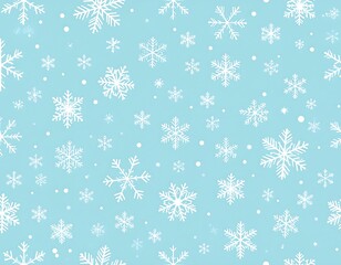 A light blue background adorned with various white snowflakes of differing sizes and shapes, creating a wintery design