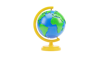3D Rendered Globe with Yellow Stand on White Background