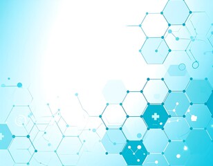 A light blue medical background featuring a network of connected hexagonal shapes and subtle design elements, creating a futuristic look