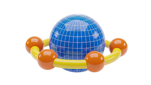 Abstract Globe with Orbiting Spheres - Powered by Adobe