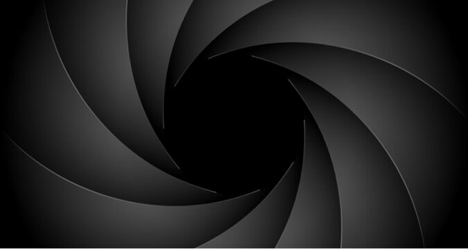 Camera shutter aperture background with dark black focus circle cinema lens frame graphic design element