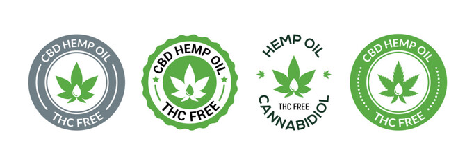 CBD hemp oil free gmp logo icon. CBD gmo free certified label organic pure vector stamp badge icon.
