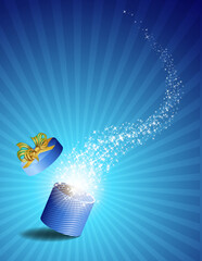 Open Gift Box with Flying Stars