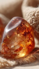 Polished amber gemstone with warm golden hues, perfect for fragrance, beauty, and luxury product visuals, highlighting natural elegance and commercial versatility