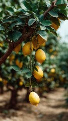 Vibrant lemon tree branch with ripe yellow lemons in a sunlit orchard, perfect for commercial use in food, agriculture, and wellness campaigns