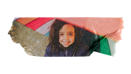 Png Little girl holding umbrella, washi tape, transparent background