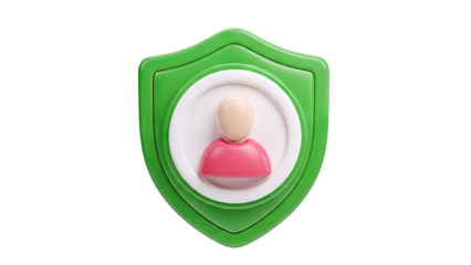 3D Icon of a Green Shield with a User Profile