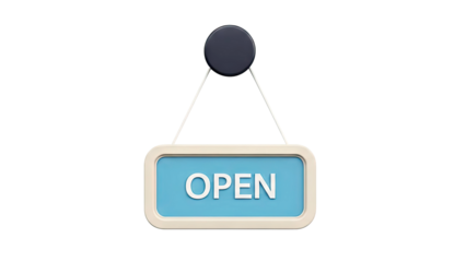3D Rendered 'Open' Sign Hanging from a Hook