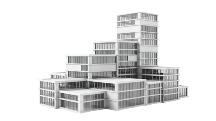Modern White Building Model with Glass Facade