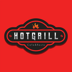 Hot grill barbecue logo, fire grill food for cafe, restaurant logo