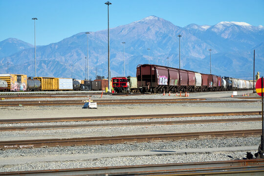 Railroad yard freight railcars and track infrastructure