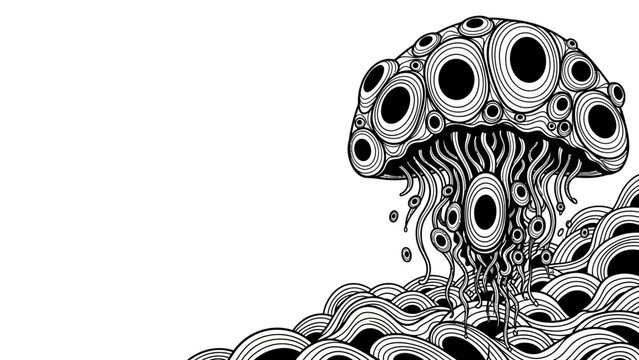 Stylized illustration of a jellyfish on a wavy background intricate design showcases artistic