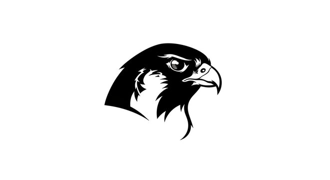 Monochrome Falcon Head Vector Illustration Isolated on White.