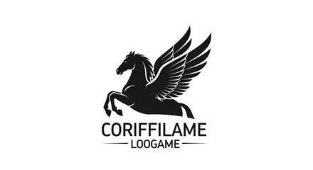 Fototapeta premium Mythical Pegasus winged horse silhouette logo design vector illustration.