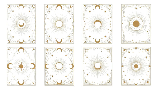 Celestial sun and moon designs for mystical tarot cards and occult art
