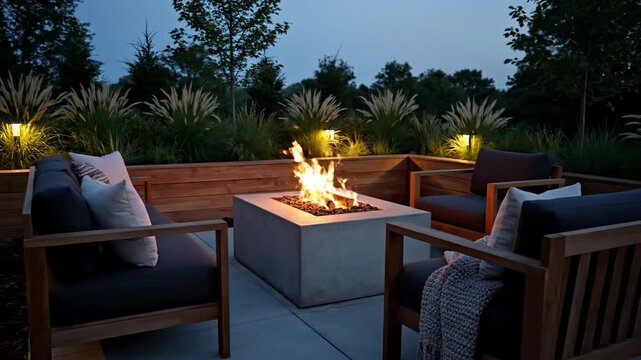 Outdoor fire pit night scene