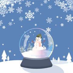 Winter Wonderland Snow Globe with Happy Snowman and Falling Snowflakes