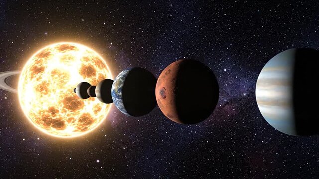 Solar system planets in space
