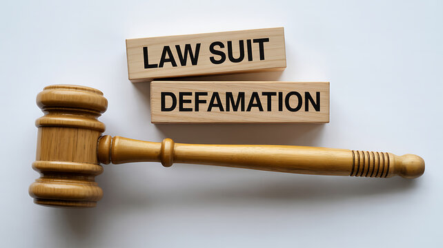 Law suit defamation concept with wooden gavel and blocks