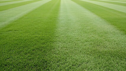 Well-maintained green lawn with striped mowing pattern