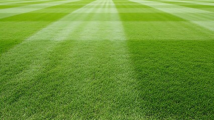 Obraz premium Well-maintained green grass field with striped mowing patterns