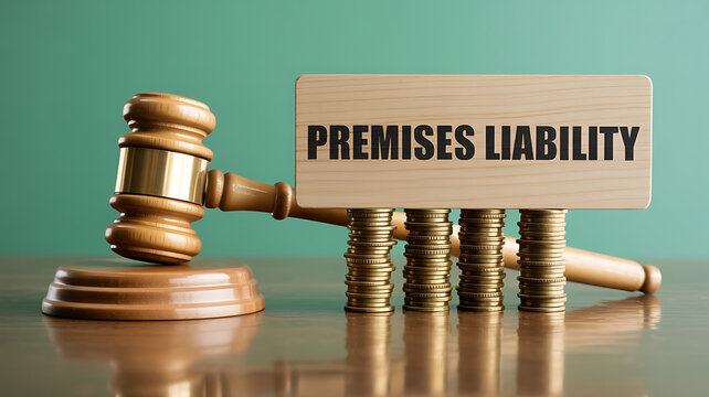 Premises liability concept with gavel and coins stacked