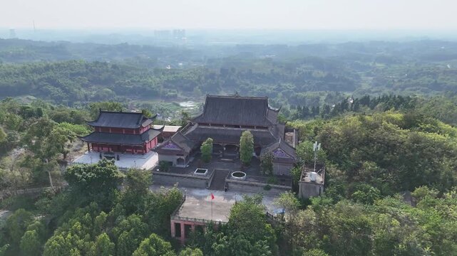 Yuhuangguan Temple Aerial View, Neijiang Sichuan China