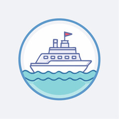Obraz premium Cruise Ship Outline Icon on Water, Minimalist Transportation Symbol, Travel Vector Art