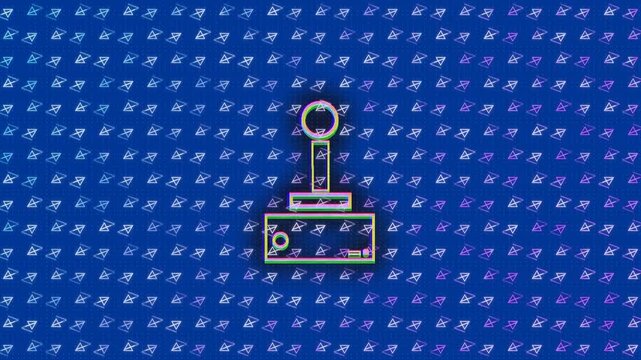 Neon emblem forming from center seed, growing, tracing colored outlines, stabilizing for reveal