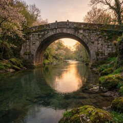 Fototapeta premium Ancient bridge over peaceful water